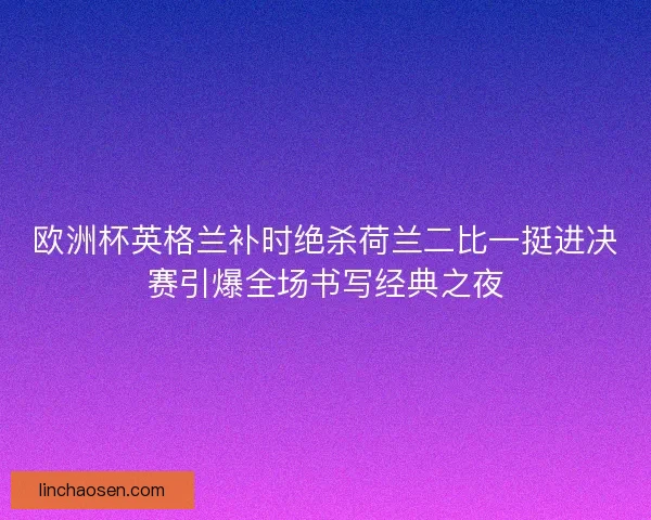 欧洲杯英格兰补时绝杀荷兰二比一挺进决赛引爆全场书写经典之夜